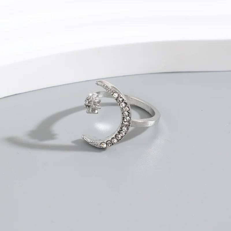 Trendy Cuff Ring Moon And Sun Design Crescent Shape Inlaid Rhinestone Match Daily Outfits Dainty Party Accessory H260312