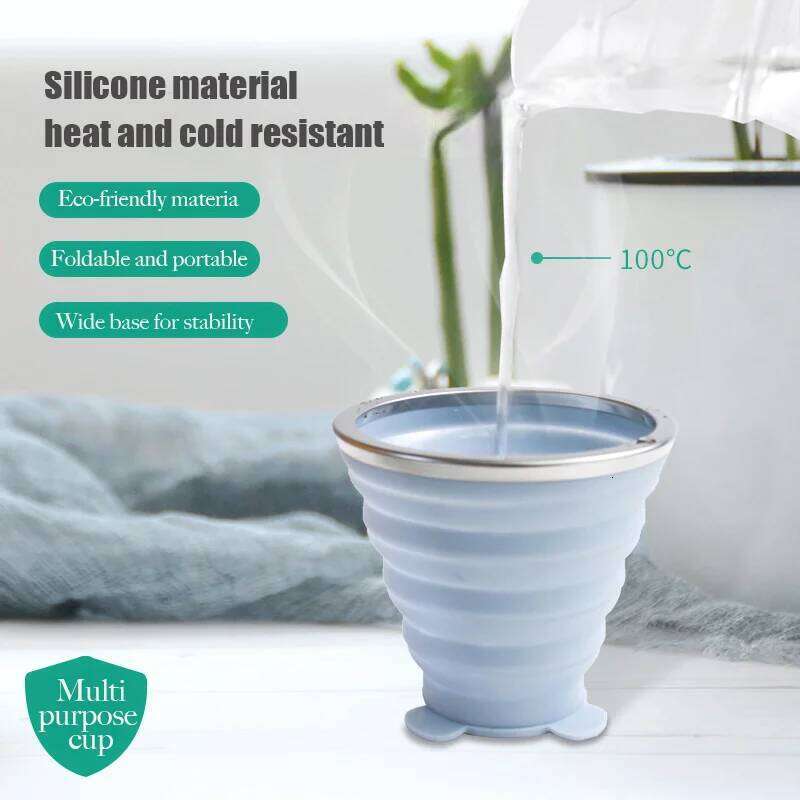 180ML Portable Silicone Folding Water Cup Outdoor Heat Resistant Foldable Mug With Lid Collapsible Travel Drinking Cups Z260314