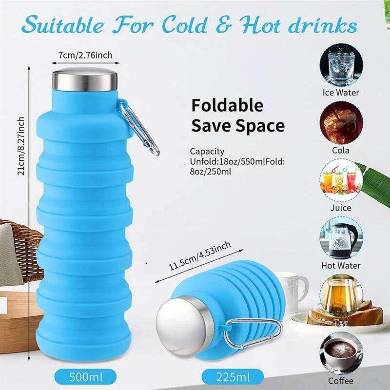 2525+ Reusable Silicone Foldable 500 Ml Portable Travel Water Cups with Leakproof Twist Z260314