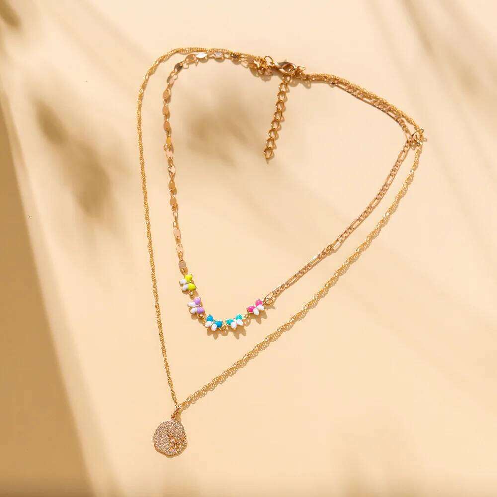 New Double Layer Daisy Flower Clavicle Necklace for Women Korean Butterfly Evil Eye Choker Wedding Neck Chain Jewelry Gift H260312