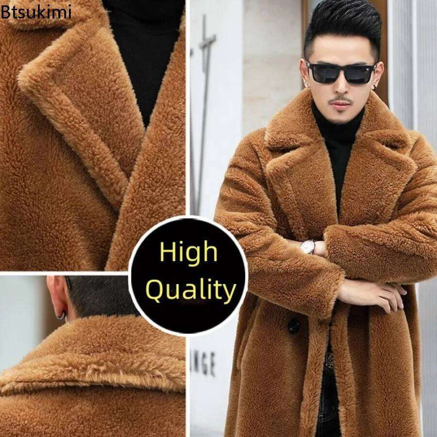 Luxury Fashion Long Camel Fleece Coats Men's Autumn Winter Thickened Warm Faux Fur Outwear Trend Vintage Men Windbreaker Jackets Z260313