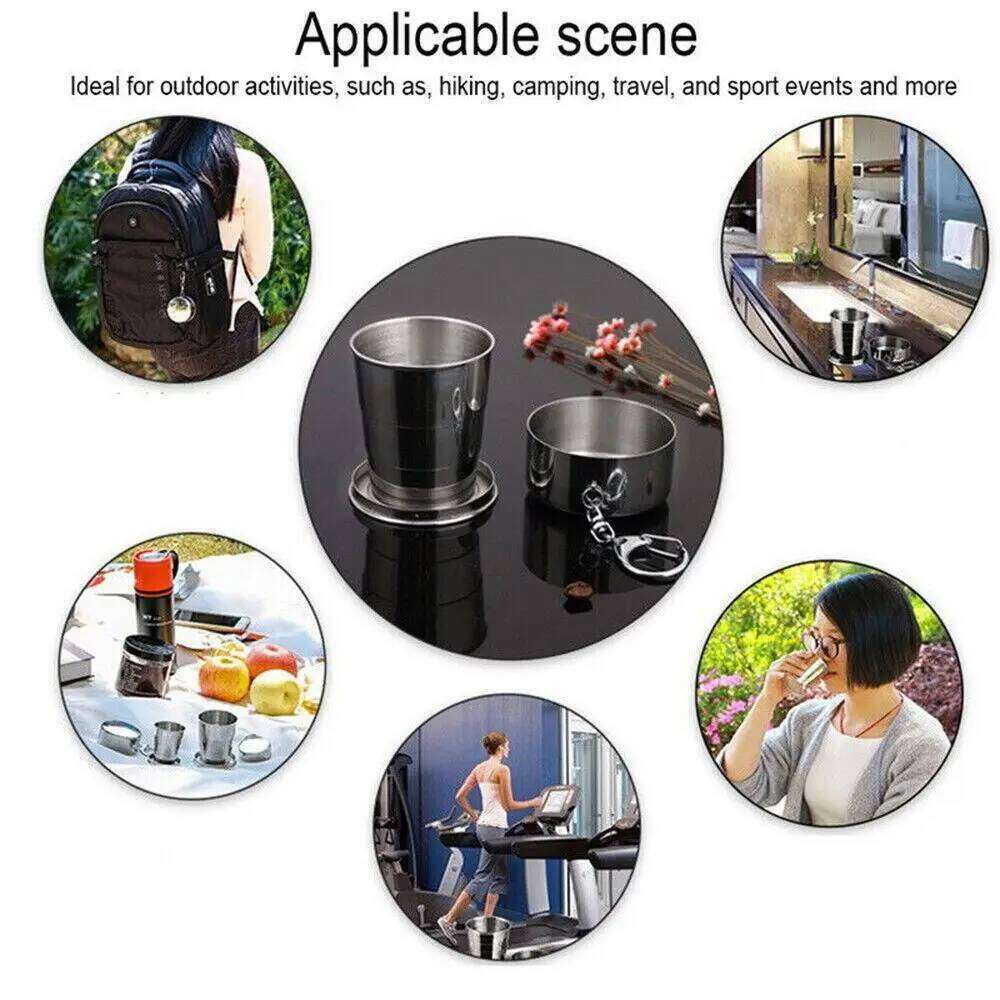 Folding Collapsible Cup Outdoor Travel Telescopic Mug Coffee Handcup Stainless Steel With Keychain Portable Z260313