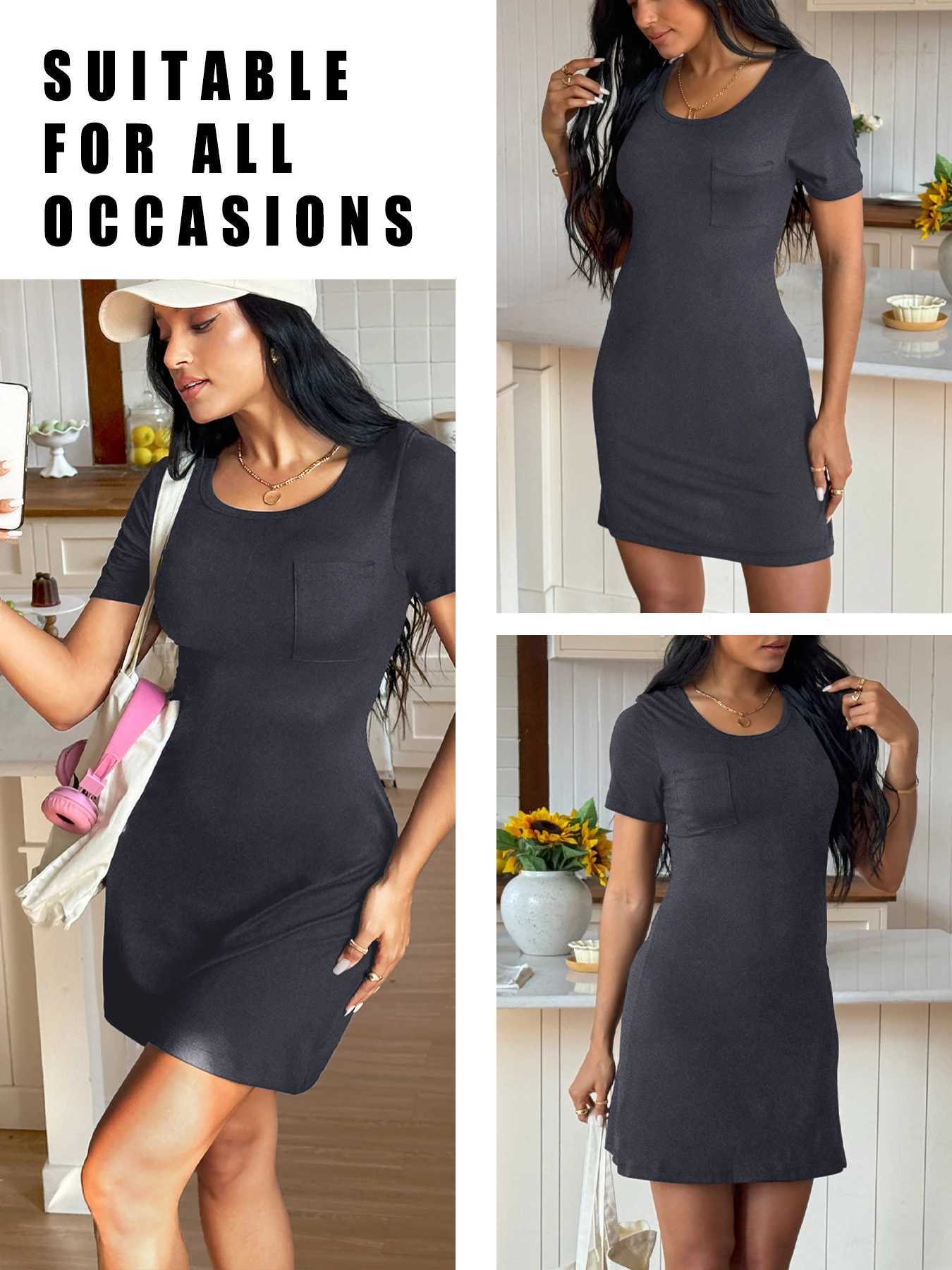 Womens Crewneck Short Sleeve Nightgown Dress Super Soft Sleep DressT260314