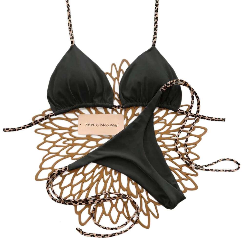 Sexy Bikini Women's Swimsuit Strap Halter Neck Triangle Cup Beachwear Pure Color Cheeky Two Piece Swimsuits Bathing Swimwear 26H0313