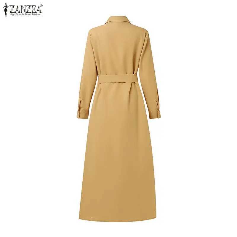 ZANZEA Womens Elegant Maxi Shirt Dresses Turn-Down Collar Long Sleeve Button Up Tie-Waist Long Dress Minimalist Woman ClothesT260316