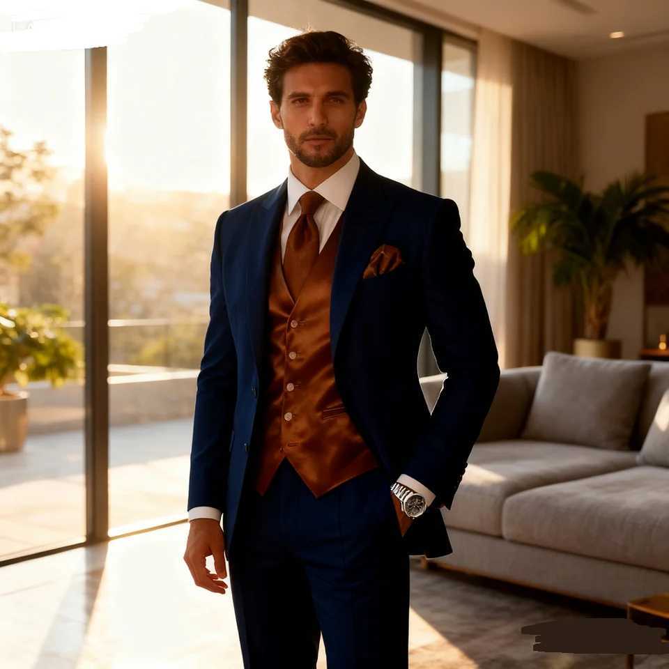 Mens Slim Fit Double Breasted Suit Vest and Pants Set for Wedding Groom Tuxedo Elegant Rose Red Business Party 3 Pcs a09 M260313