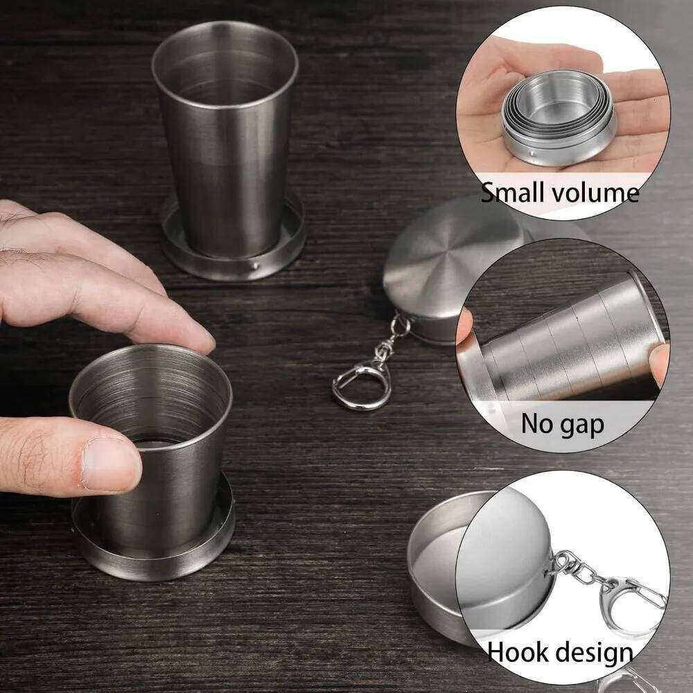Foldable Cup with Lid 75ml-450ml Stainless Steel Shot Glass, Rustproof&Flexible, Easy-Carry Keychain For Travel,Fishing&Camping Z260313