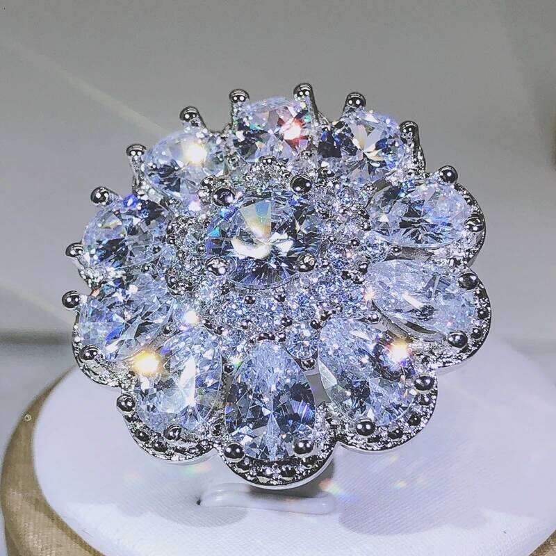 925 sterling silver Female multi-stone glittering zircon big ring men and women party birthday jewelry H260312