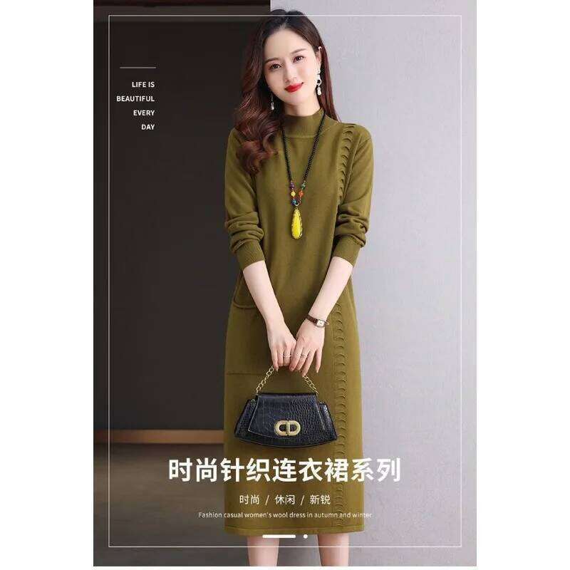 Fashionable Women's Sweater with Western Style Autumn and Winter New Loose Knitted Dress Half Turtleneck Z260314