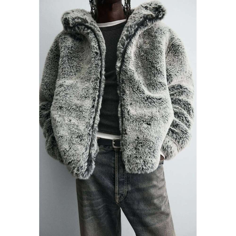 Men's Fashion Luxury Faux Overcoat Winter Warm Hooded Windproof Fur Jacket Thick Thermal Parkas Outerwear For Male Z260313