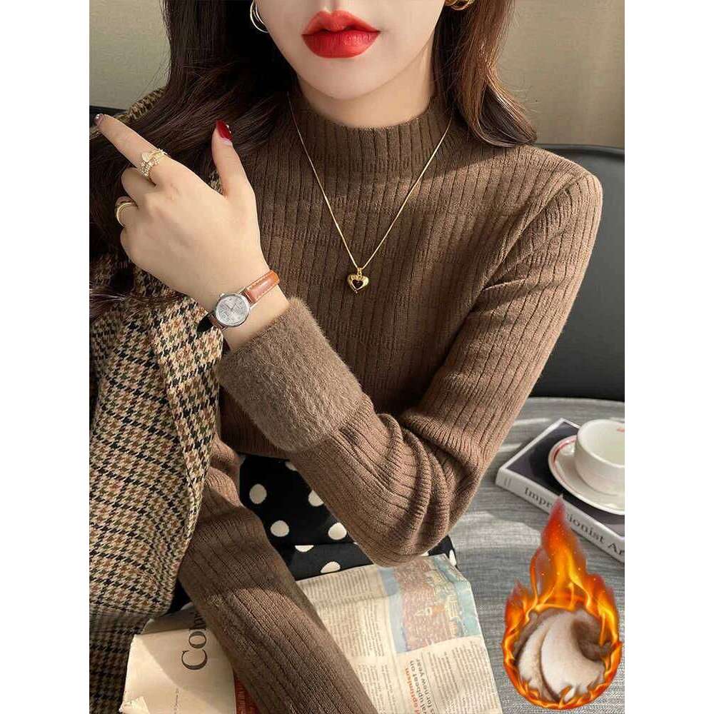 Women Elegant Thicken Velvet Lined Warm Sueter Fleece Knitted Pullover Autumn Winter Turtleneck Sweater Slim Knitwear Jumper Z260313