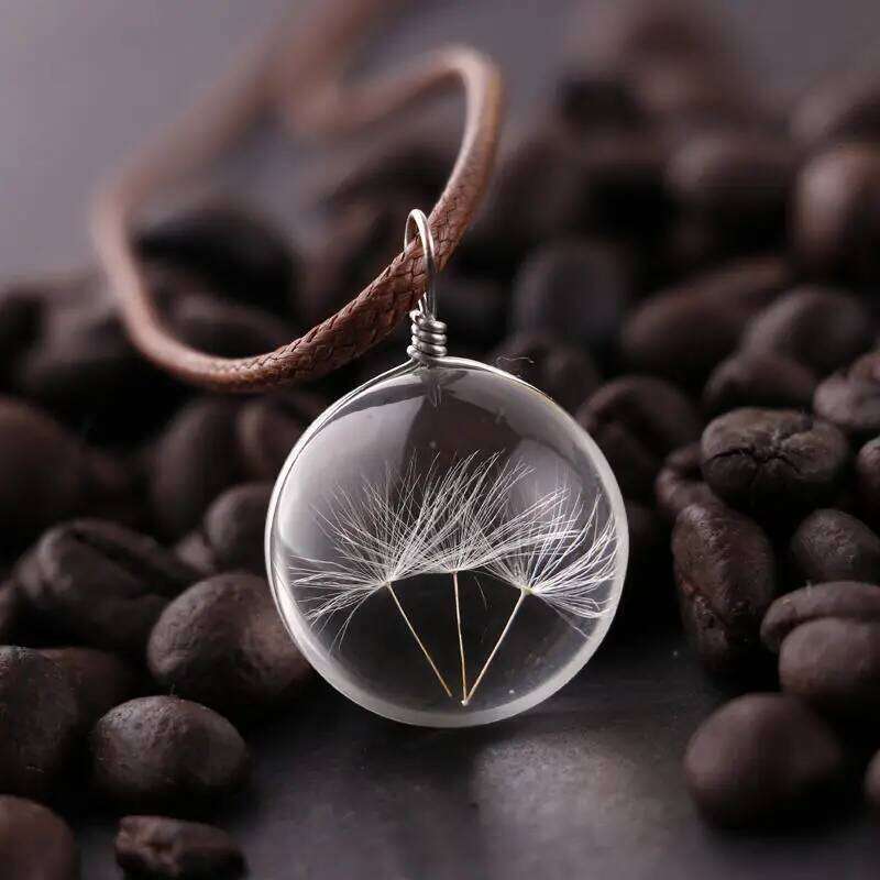 Explosive Fashion Handmade Dandelion Dried Flower Plant Specimen Glass Ball Necklace Pendant Jewelry Wholesale H260312