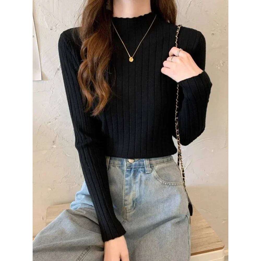 Autumn Winter Knitted Ribbed Turtleneck Sweater 2025 Women Clothes Long Sleeve Slim Basic Pullover Woman Sweaters Solid Tops Z260314