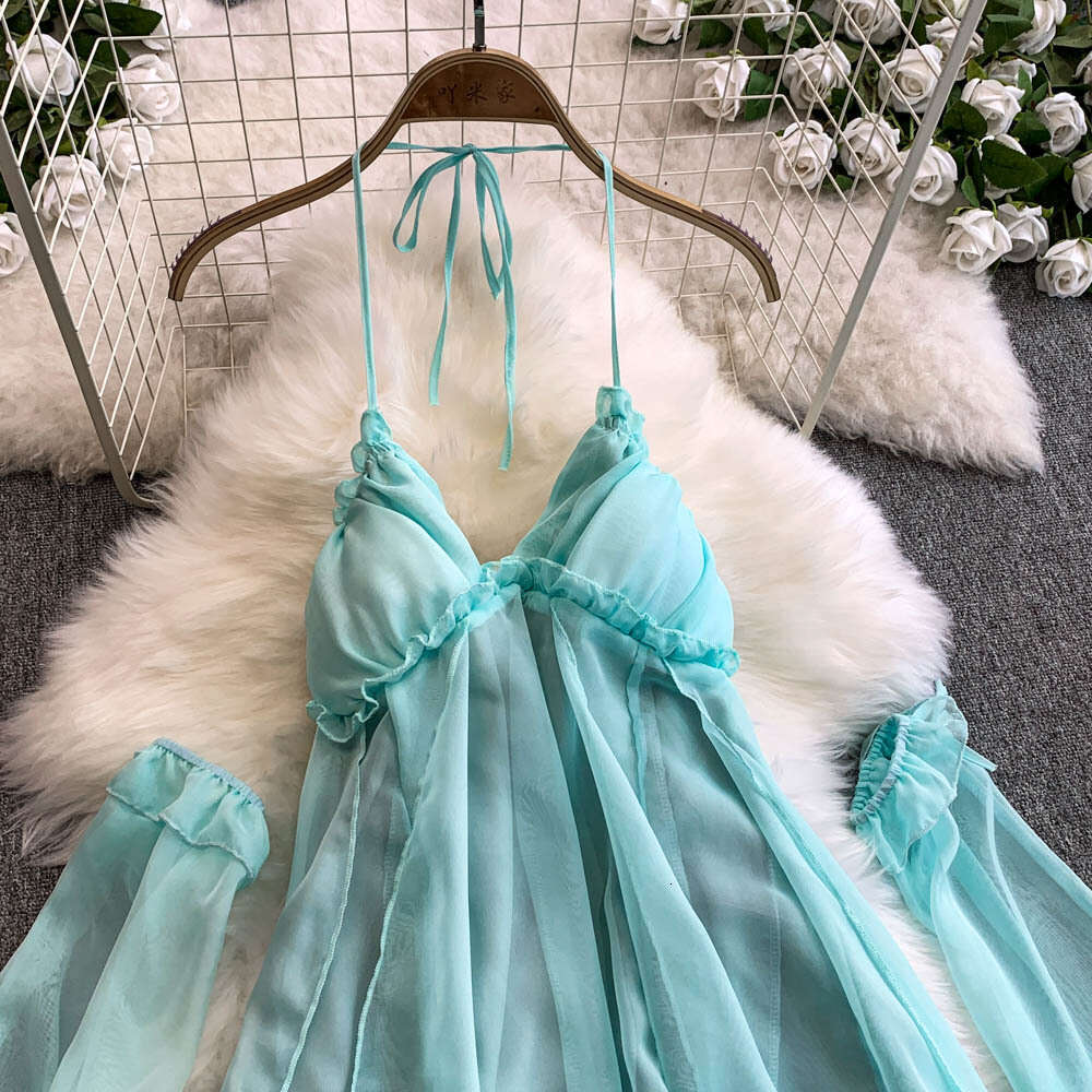 Women's pure desire holiday dress summer new romantic ethereal with pleated chiffon suspenders and shoulder straps