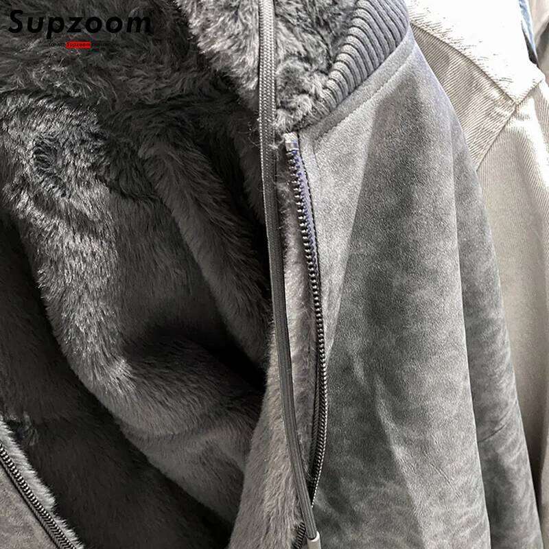 Supzoom New Arrival Top Fashion Winter Warm Flowing Gold Mink Imitation Sheep Sheared Fur Zipper Both Sides Hooded Jacket Z260313