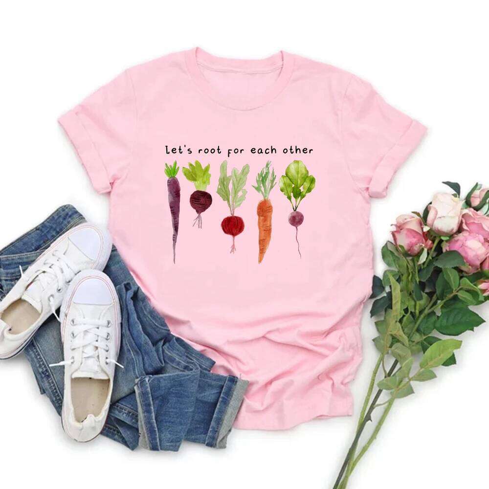 Lets Roots for Each Other Vegetable T-Shirt Uplifting T Shirt Unisex Short Sleeve Tshirt Vintage Gardening Tee Retro Women Tops Z260314