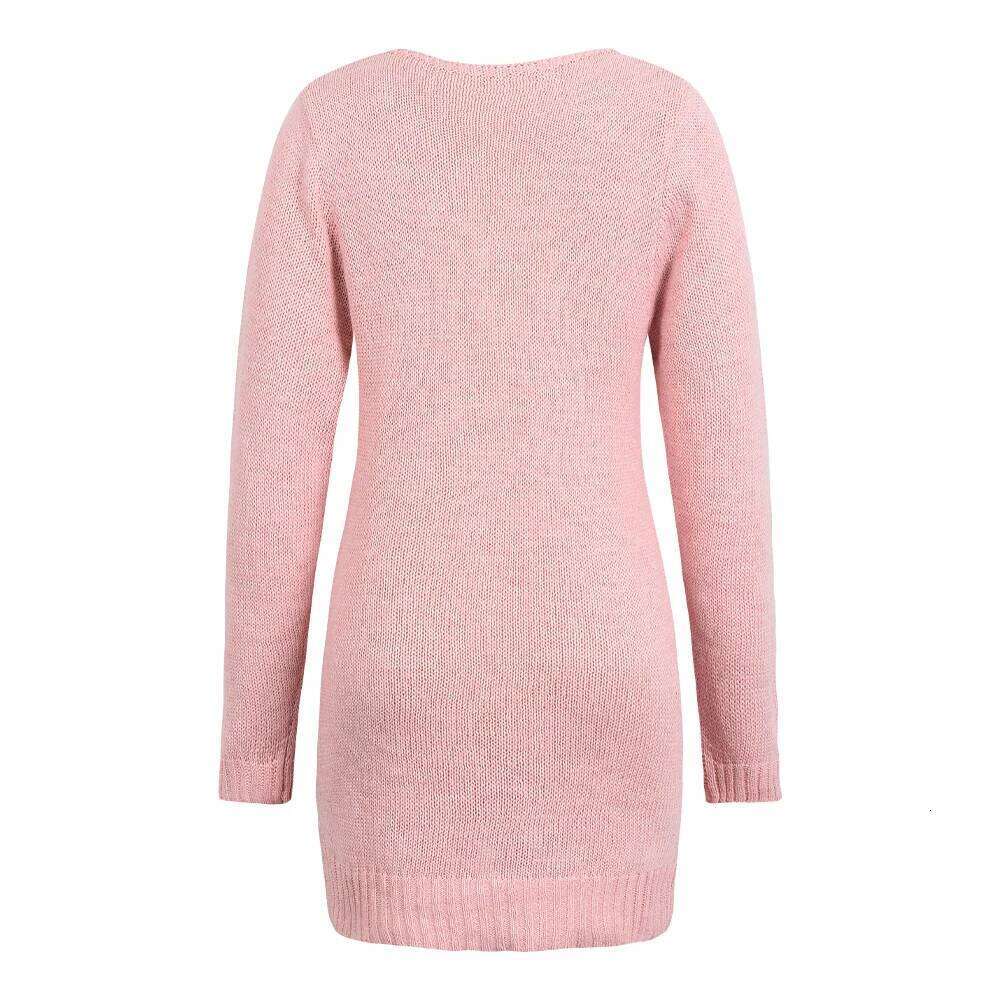 Women Sexy Slim Fit Knitted Sweater Dress Spring New V-neck Zip Long Sleeve Pullover Jumper Solid Casual Lady Mini Party Dresses Z260314