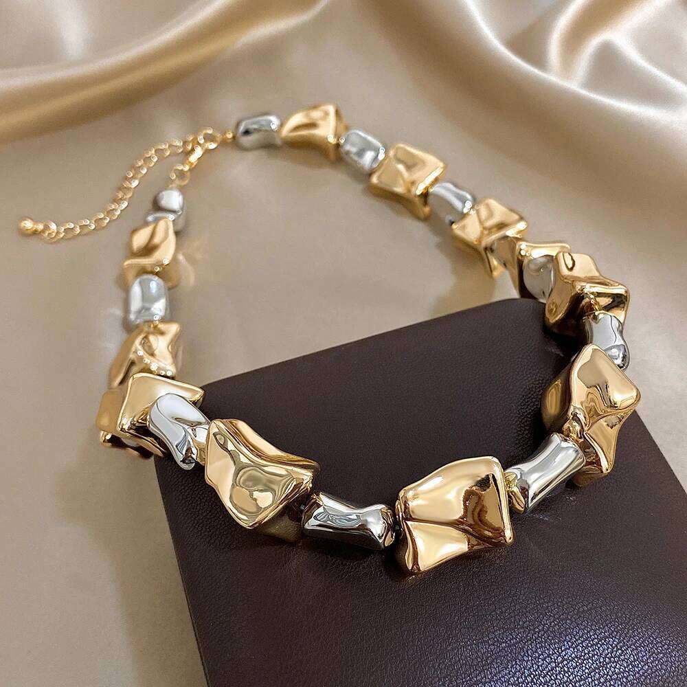 Unique Design Women's Chunky CCB Two-Tone Gold Silver Color Irregular Geometric Necklace Statement Fashion Jewelry Gift H260312