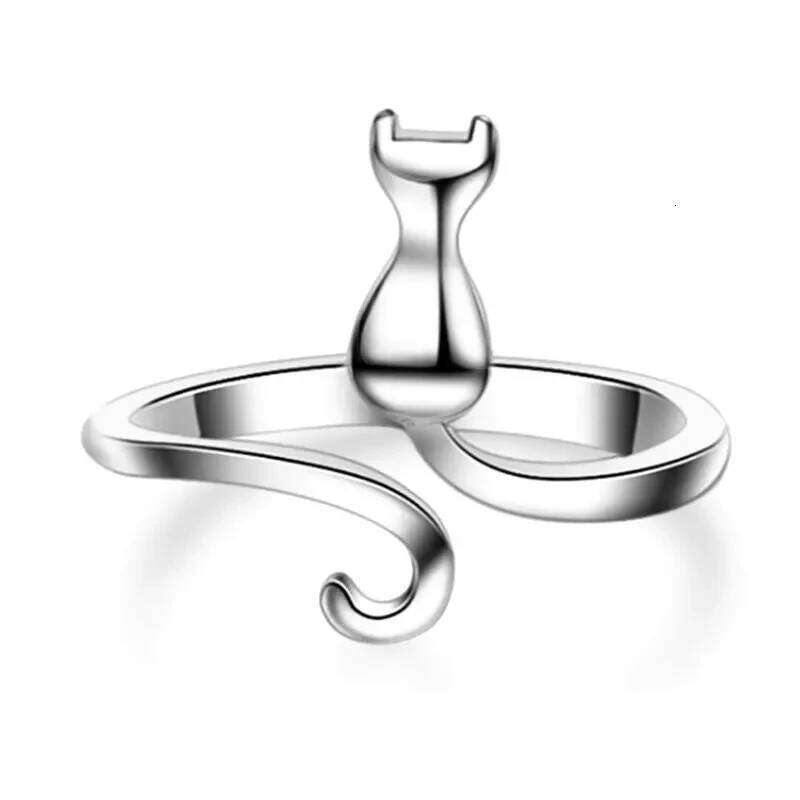 925 Silver Cat Ring for Women Adjustable Opening Animal Rings Simple Elegant Girls Accessories Fashion Versatile Jewelry H260312