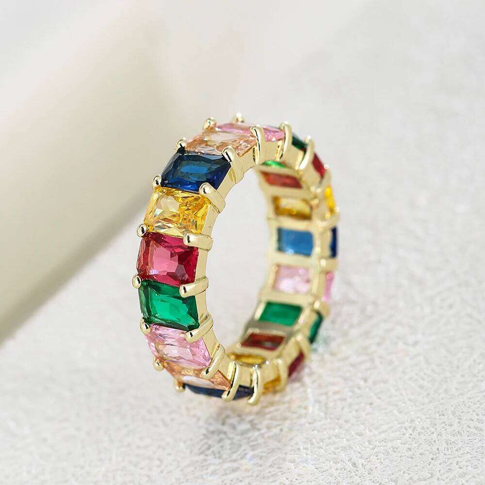 EMMAYA Handmade Eternity Promise Gold Color Crystal Ring AAA CZ Zirconia Engagement Wedding Band Rings Women Men Finger Party Je H260312