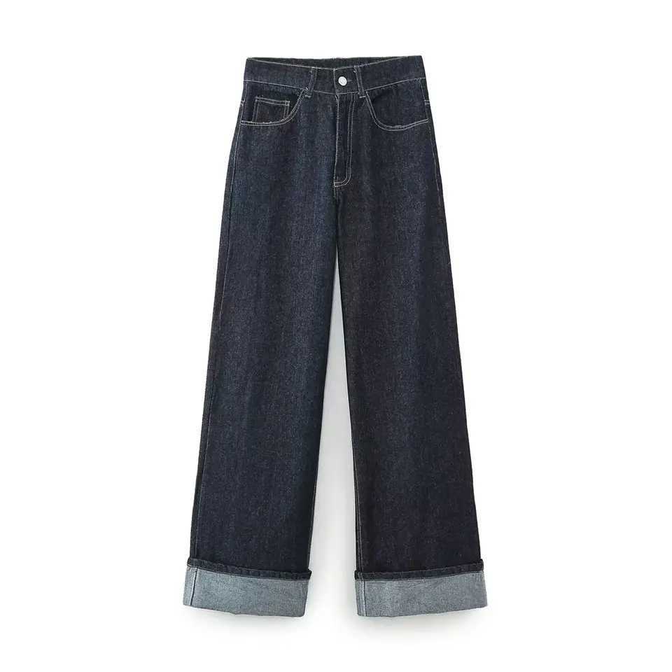 DUOPERI Women Fashion 2 Pieces Sets With Pocket Denim Blue Jackets Front Zipper Trousers Feamle Chic Lady Pants Sets M260313