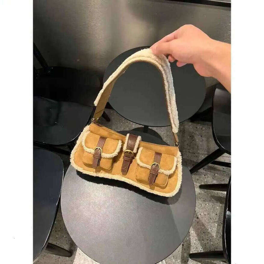 OLOEY Women Retro Imitation Suede Pocket Backpack Versatile Lamb Wool Double And One Shoulder Autumn Winter New Khaki Handheld Bag Premium Backpack
