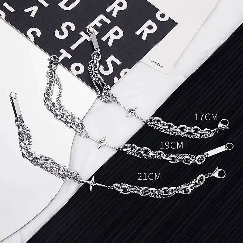 Titanium Steel Star Cross For Men Women Trendy Hip Hop Double-Layer Charm Bracelet Unisex Jewelry Punk Accessories Z260313