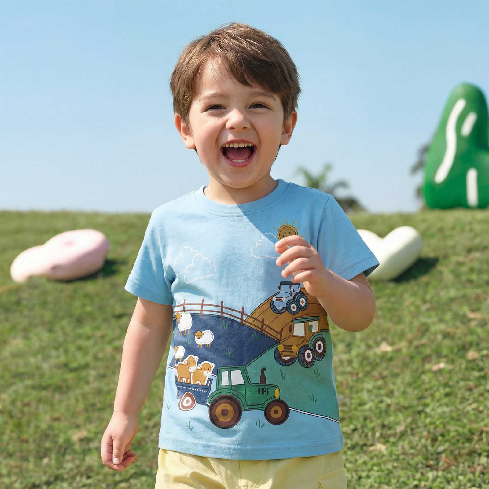 T-shirts Boys' Country Style T-Shirt with Farm Animal and Tractor Print Children's Short Sleeve T-Shirt for Spring and Summer