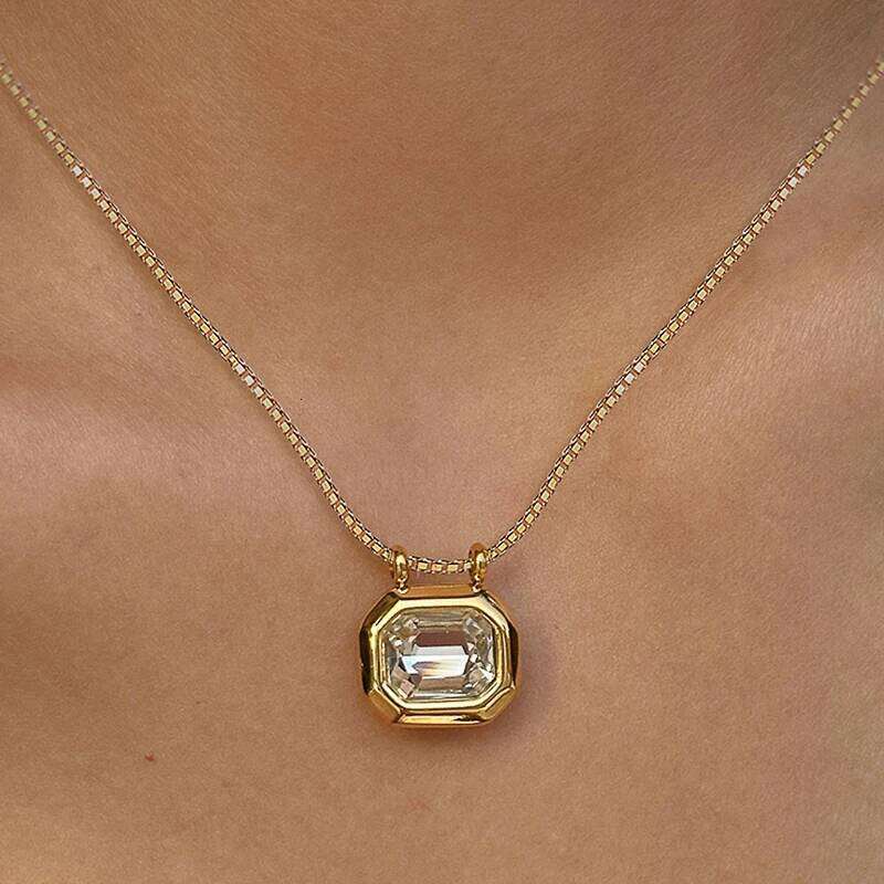 Huitan Fashion Box Chain Necklace Female Gold Color Brilliant Zirconia Pendant Jewelry for Engagement Trendy Simple Accessories H260312
