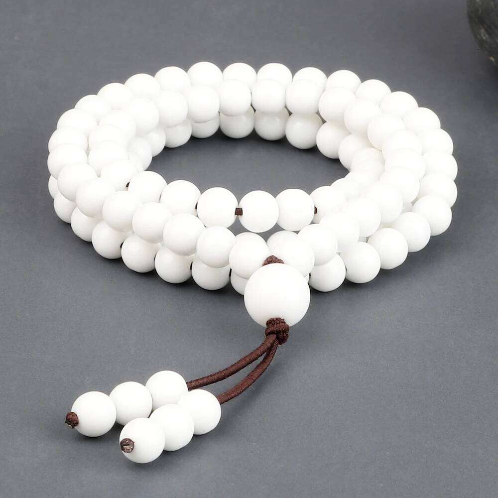 6mm White Porcelain Beaded Necklace 108 Japamala Beads Natural Stone Handmade Men Fashion Yoga Meditation Jewelry Gifts H260312