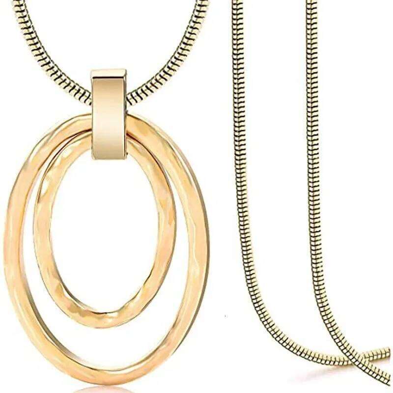 New Large Double Circle Pendant Necklace Fashion Simple Sweater Chain H260312