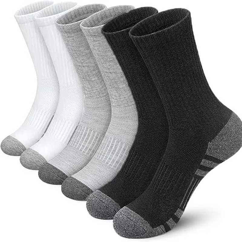 3 Pairs Men Solid Color Sports Socks Large Size Basketball Mid Calf Cotton Breathable Black White Gray Long Socks Fall Winter D260313