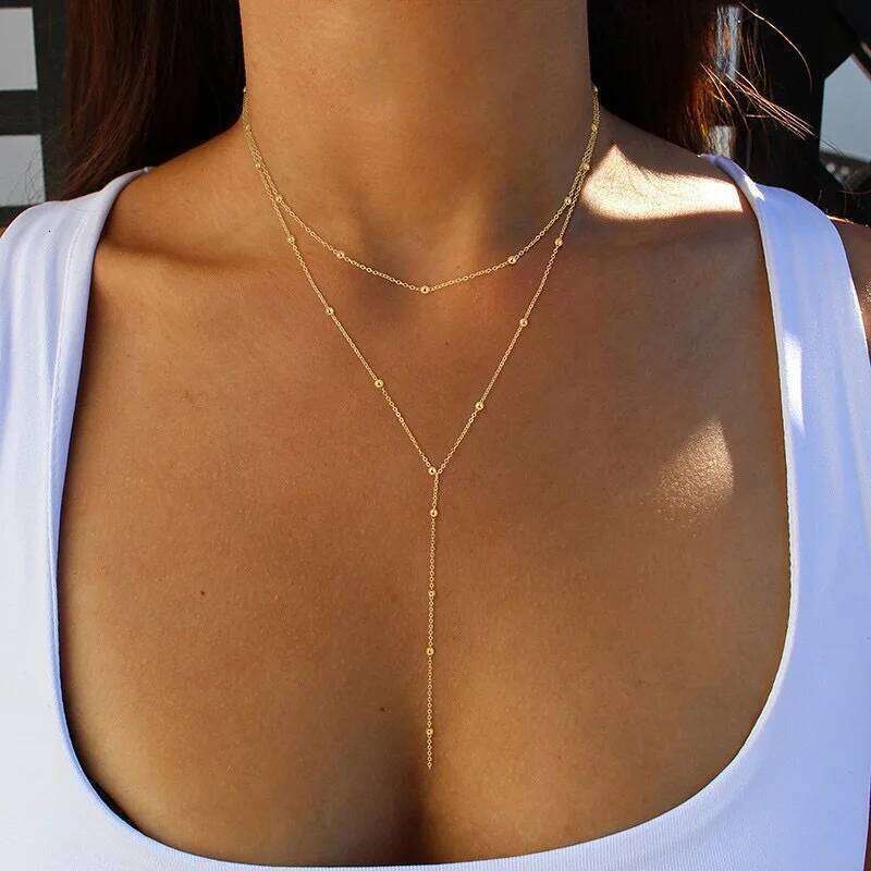 Fashion Gold Color Y-Shaped Pendant Necklaces For Women Girls Cubic Zirconia Long Tassel Dangle Choker Jewelry Gift H260312
