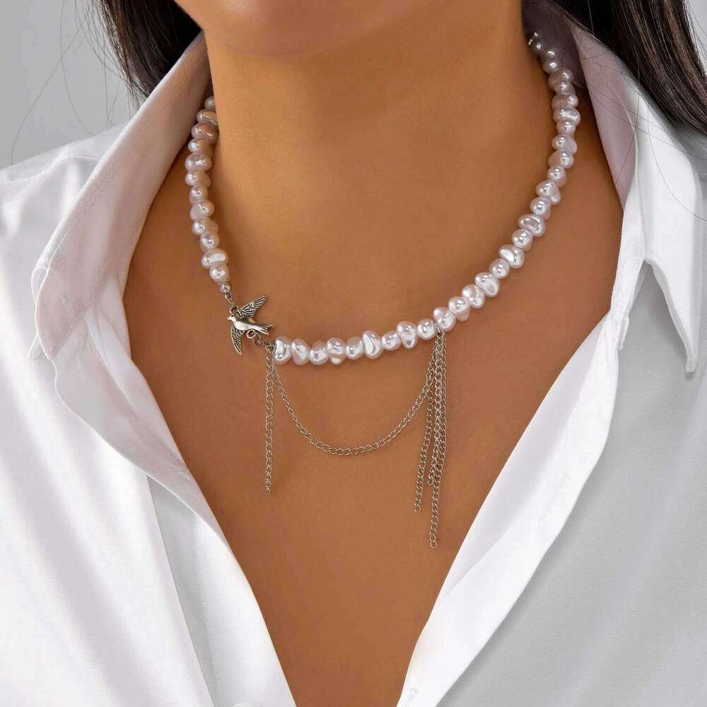 Modern Baroque Imitation Pearl for Women Glittering Heart Gold Color Chain Layered Necklace Party Jewelry Accessories H260312