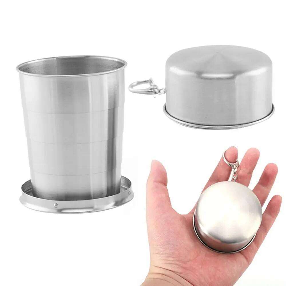 Folding Collapsible Cup Outdoor Travel Telescopic Mug Coffee Handcup Stainless Steel With Keychain Portable Z260313