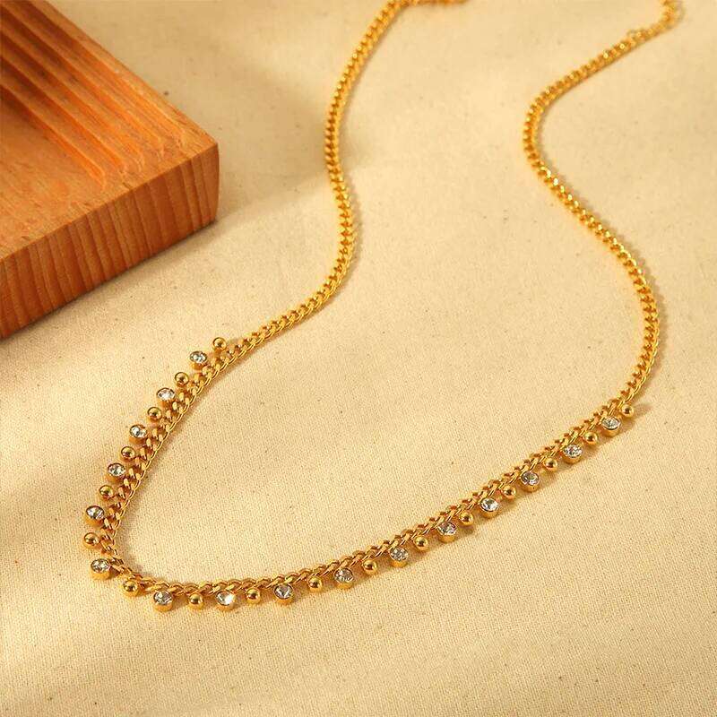 14K Gold Plated New Ball Bead Pendant Tassel Necklace Women Stainless Steel Zircon Clavicle Chain Wedding Jewelry Gifts H260312