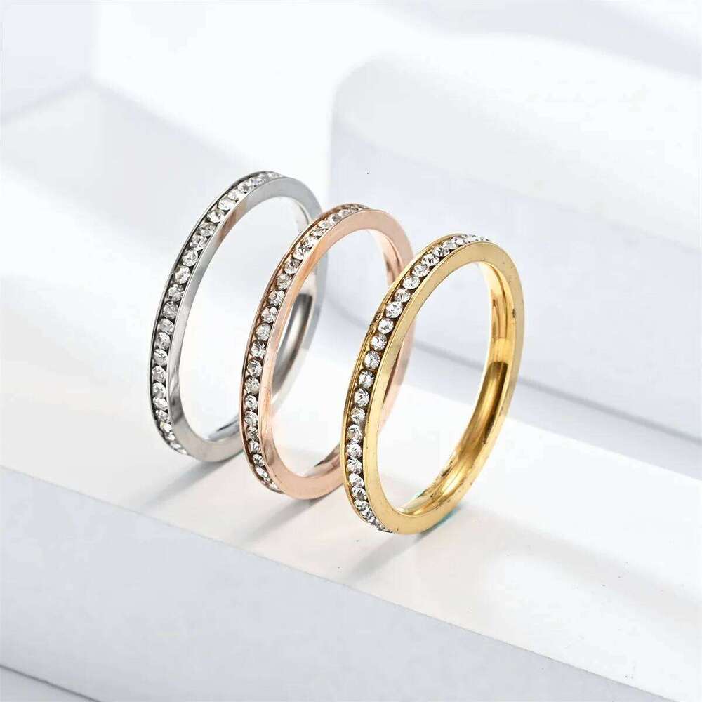 Unisex 2mm Stainless Steel Men Women Statement Cubic Zircon Rings Gold Silver Color US size 5 6 7 8 9 10 11 H260312