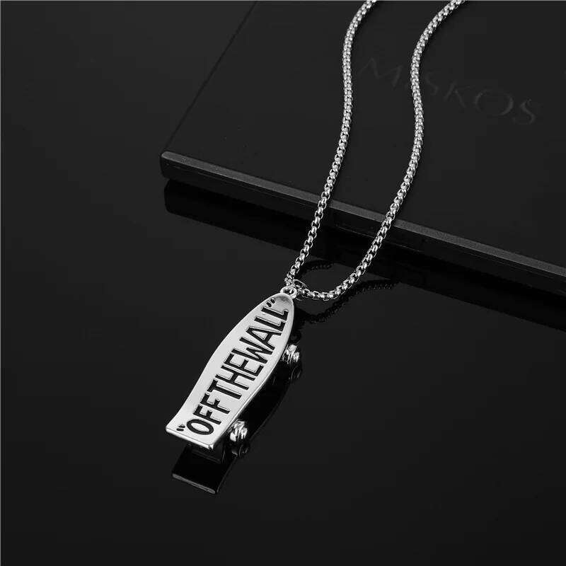 OFF THE WALL Slogan Skateboard Ladies Men Stainless Steel Pendant Necklace Punk Jewelry Wholesale H260312