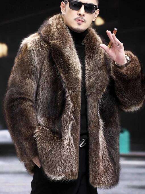 Fox Men Mink Fur Coat Medium Long Heavy Craft Luxury Lapel Short Thickened Warm Winter Fashion High End Coats Z260313