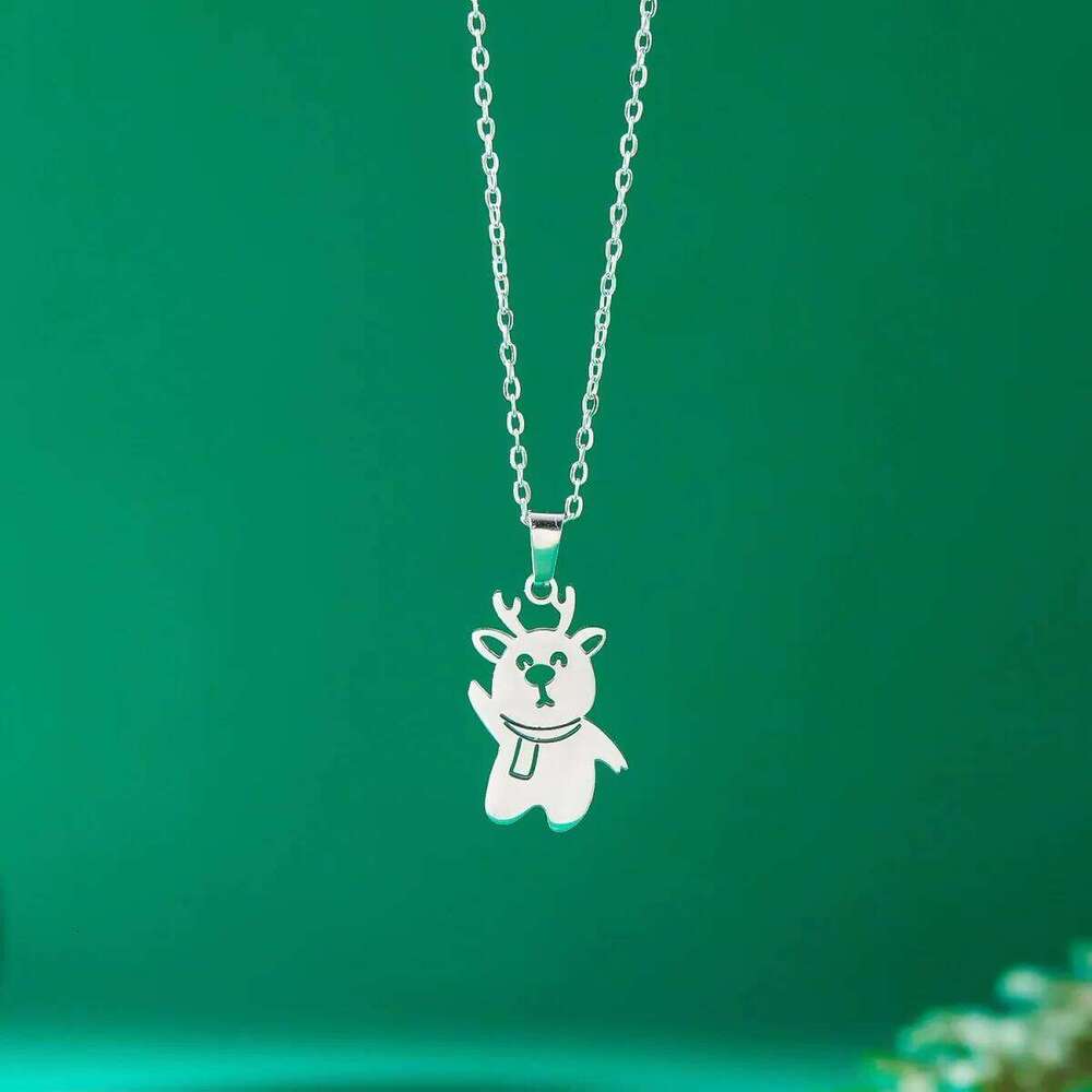 Silver Color Stainless Steel Christmas Pendant Necklace For Women Men ly Santa Claus Xmas Tree Deer Snowflake Choker Jewelry H260312
