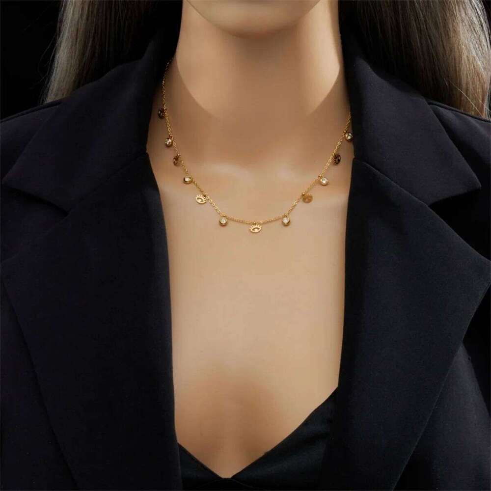 New Vintage 18K Gold Plated Stainless Steel Evil Eye Pendant Clavicle Chain Necklace for Women Party Jewelry Gifts H260312
