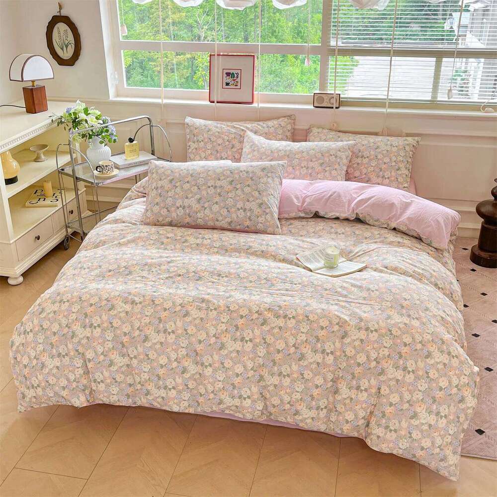 Pure Cotton Floral Linens Bedding Four Piece Sheet Comforter Set Single Double Bed Quilt Cover Rural Style 2025 H260312 - view 5