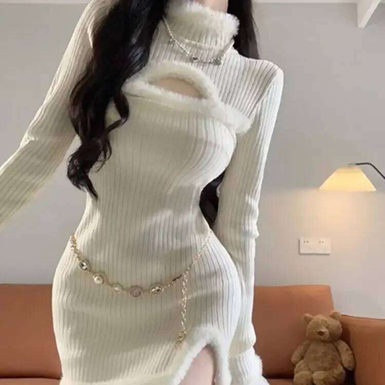 Christmas Clothing Knitted Dress for Women Sexy in Autumn and Winter Bottom Sweater Waist Wrapped Hip Skirt Z260314