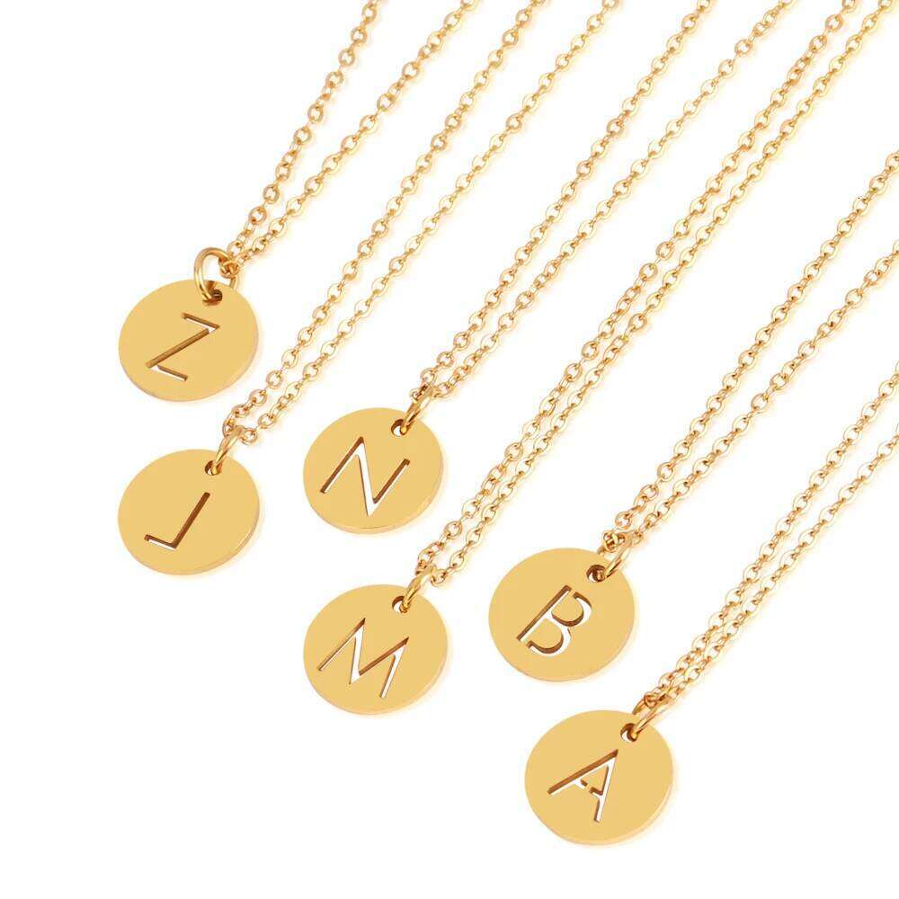 Stainless Steel A-Z 26 Initials Name Necklace Alphabet Round Pendant Letter Necklaces For Women Choker Jewelry Gifts Wholesale H260312