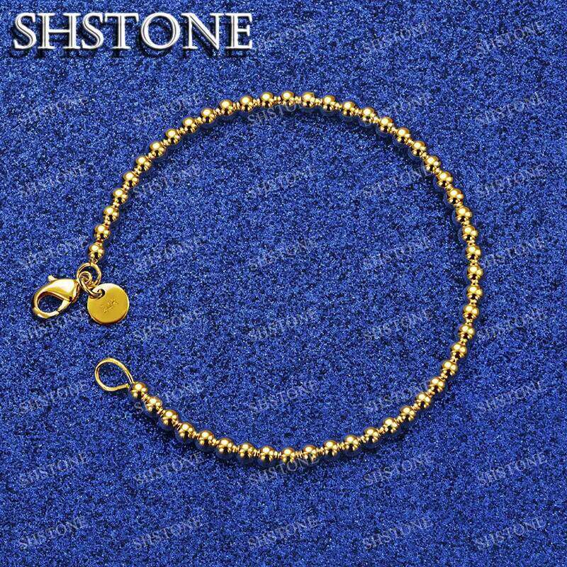 SHSTONE 18K Gold 4mm Beads Chain Bracelets For Woman Fashion Classics Jewelry Lady Party Engagement Wedding Birthday Fine Gifts Z260313