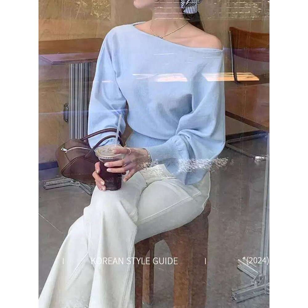 Boat Neck Long Knitwear Women Pullover Off shoulder Puff sleeve Sweater Spring Autumn Outwear Lady Casual Top Z260313