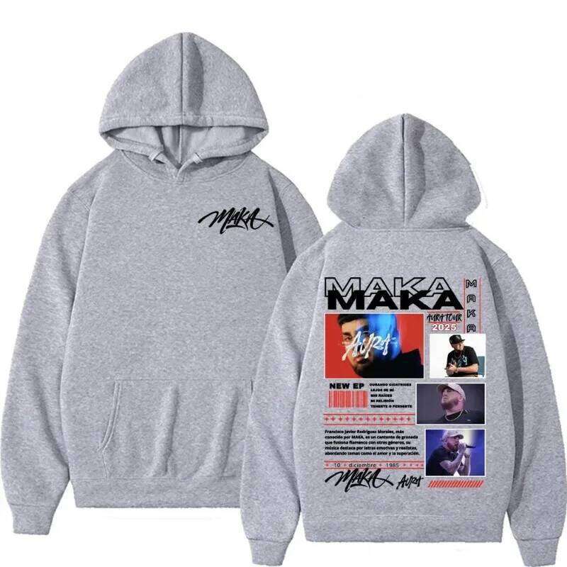 Rapper Maka Aura Tour 2025 Double Sided Print Hoodies Men Women Fashion Hip Hop Gothic Hoodie Casual Fleece Z260314