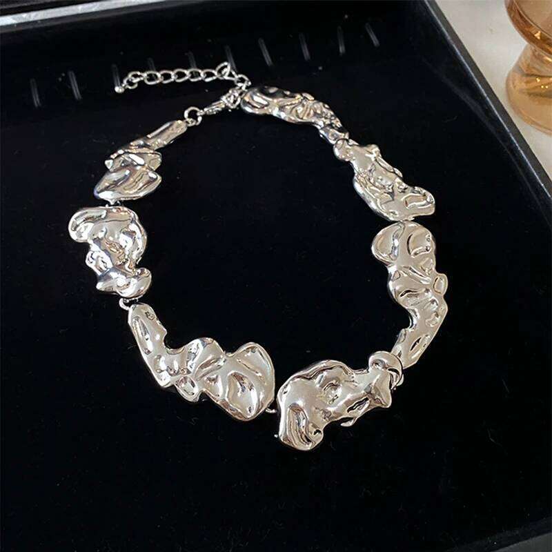 Punk Irregular Metal Women's Fashion Exaggerated Geometric Necklace Simple Gold Silver Color Collar Party Jewelry H260312