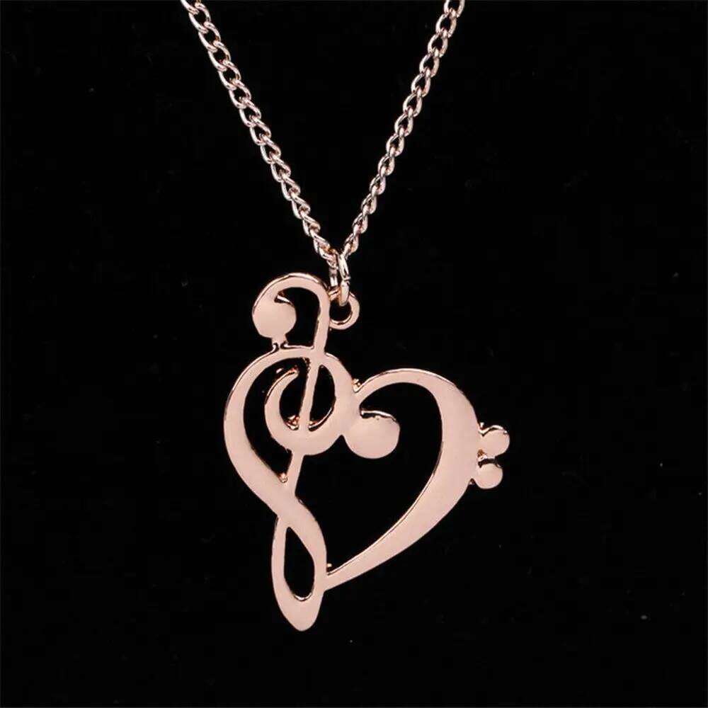 Music Note Heart of Treble and Bass Clef Women Infinity Charm Pendant Necklace Stainless Steel Jewelry Gift H260312