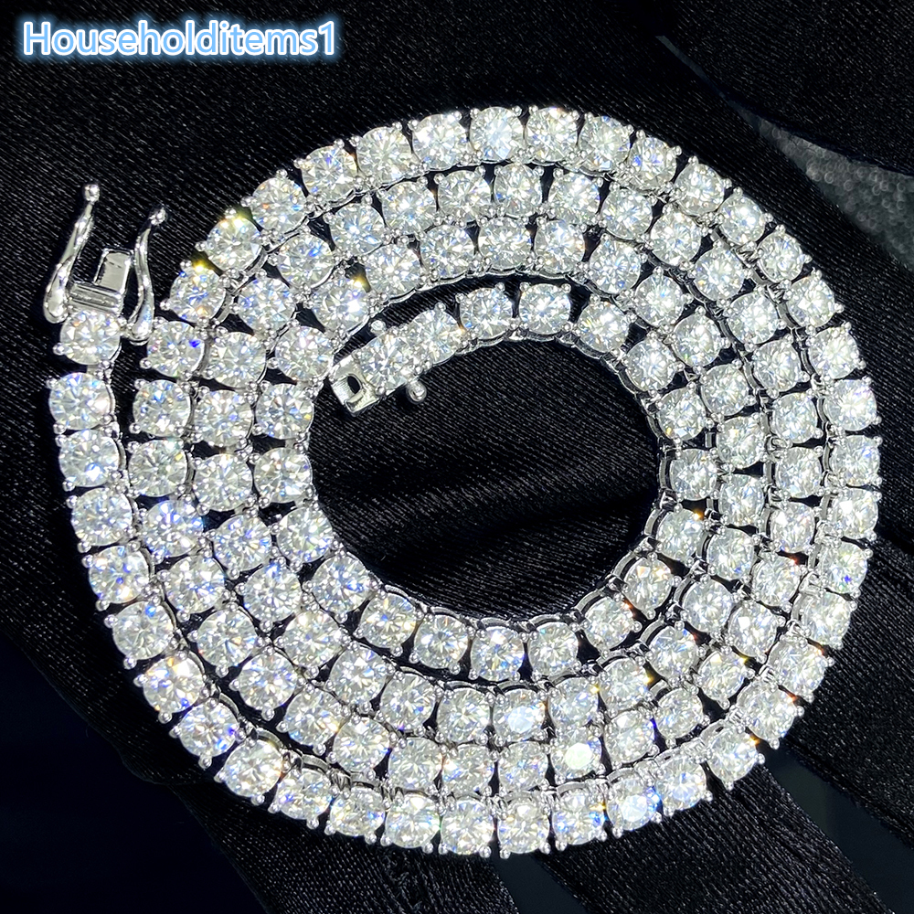 Fast Shipped Hip Hop Style 925 Sterling Silver Tennis Chain Necklace Women Iced VVS1 Moissanite Diamond Choker 3 4 5MM for Men